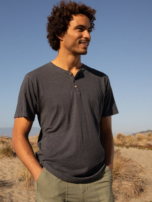 Image of Short Sleeve Henley in Faded Navy