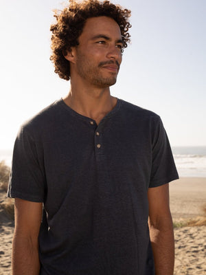 Image of Short Sleeve Henley in Faded Navy