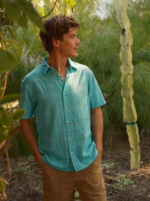 Image of Summer Shirt in Cyan Windowpane