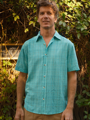 Image of Summer Shirt in Cyan Windowpane