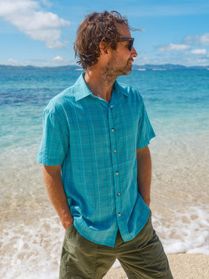 Image of Summer Shirt in Cyan Windowpane