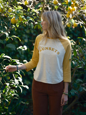 Image of Sunsets Baseball Tee in Yellow