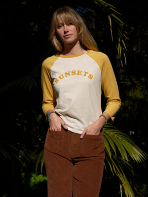 Image of Sunsets Baseball Tee in Yellow