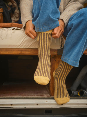Image of Two Tone Rib Sock in Yellow