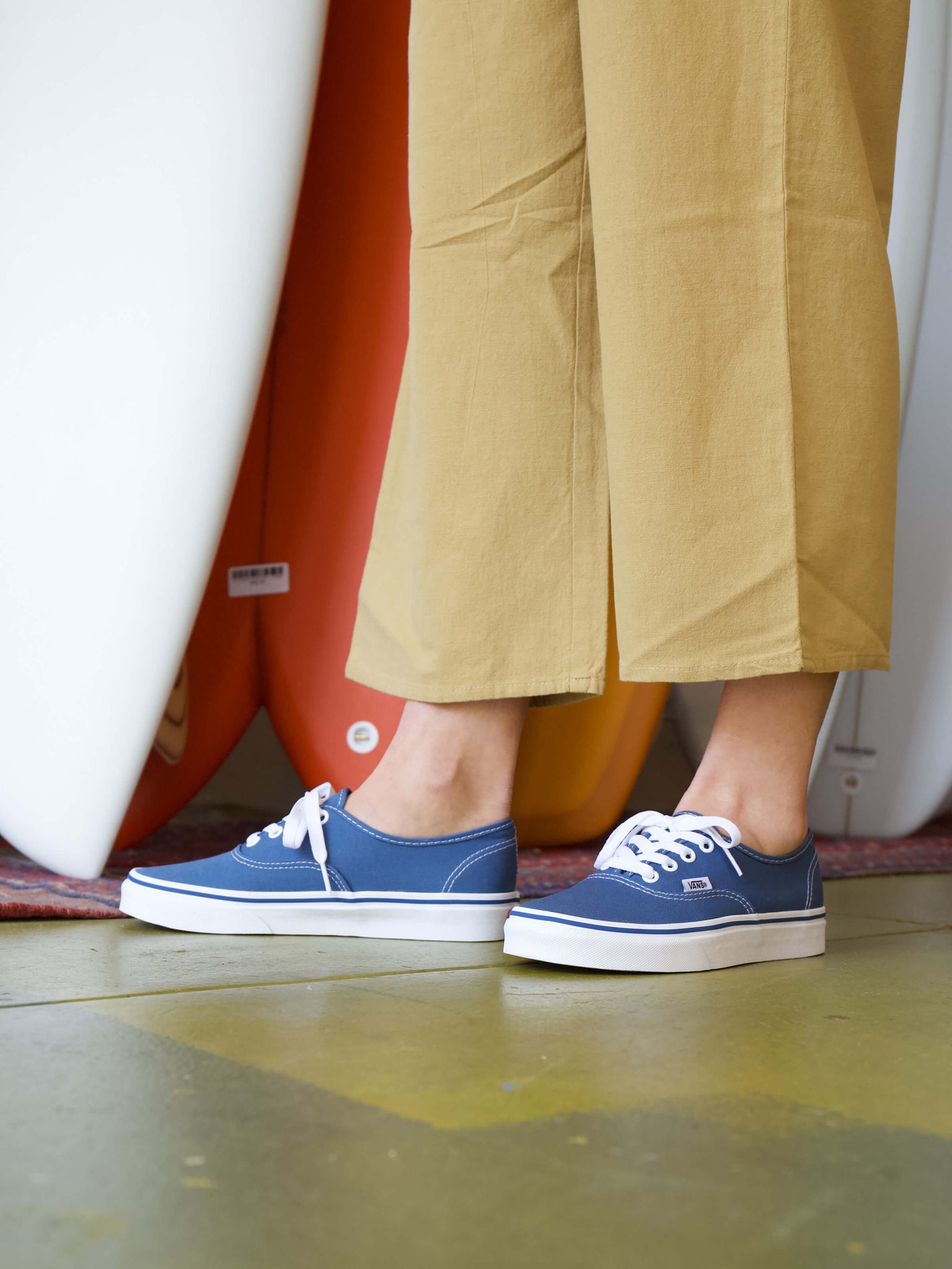 vans authentic navy on feet