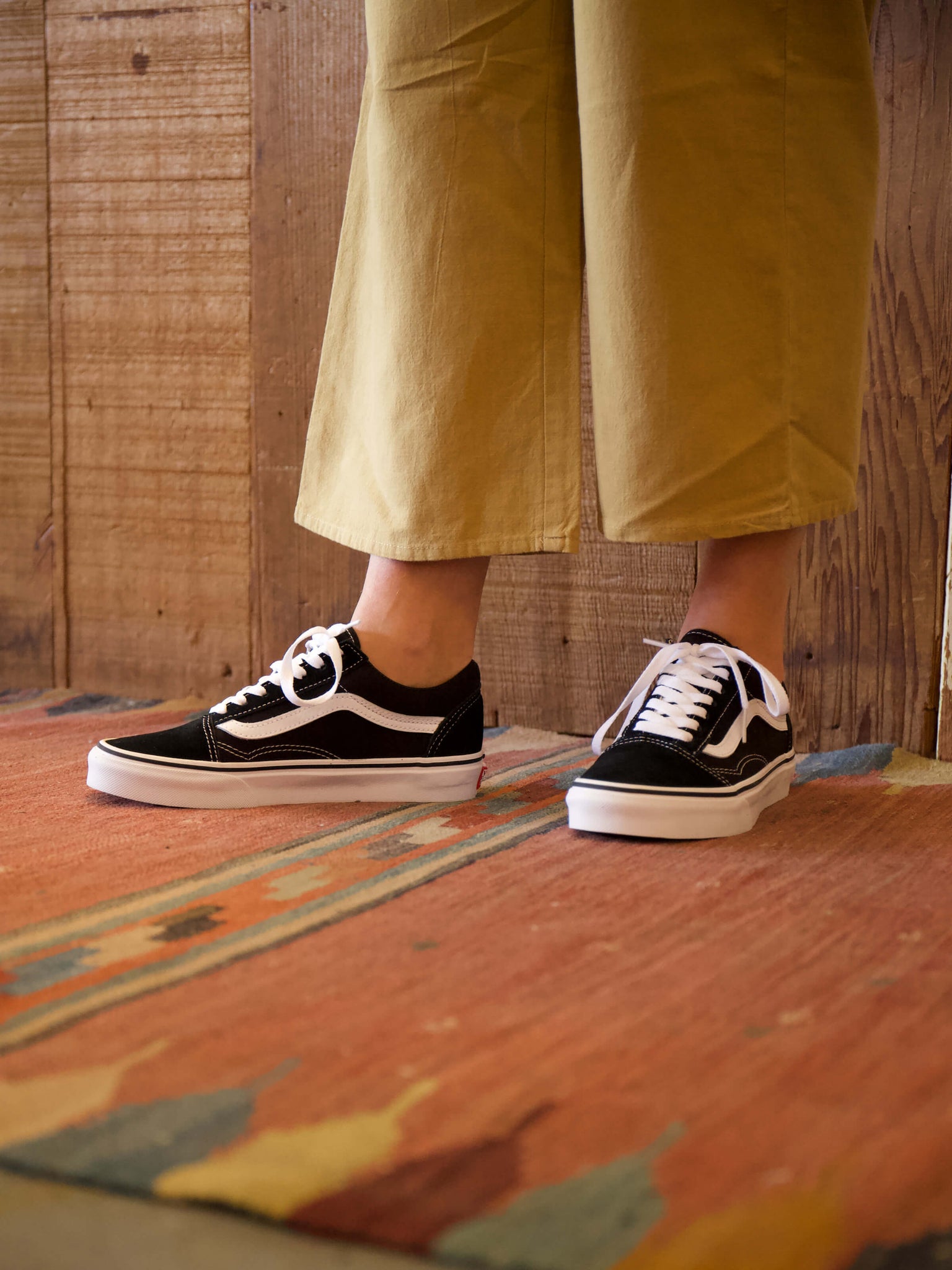 vans old skool black white on feet