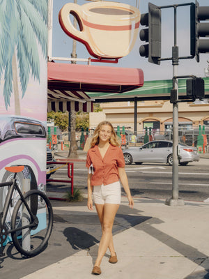 Image of Womens Aloha Shirt in Cherry Seeing Dots