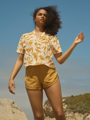 Image of Womens Aloha Shirt in Cut Paper Gold