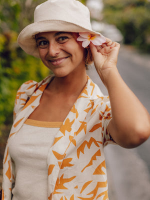 Image of Womens Aloha Shirt in Cut Paper Gold