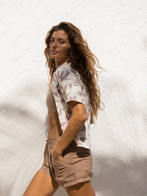 Image of Womens Aloha Shirt in Cut Paper Lavender