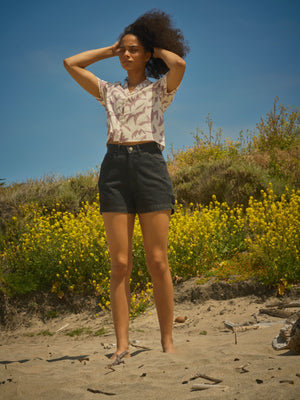 Image of Womens Aloha Shirt in Cut Paper Lavender