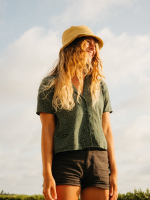 Image of Womens Aloha Shirt in Sequoia Seeing Dots