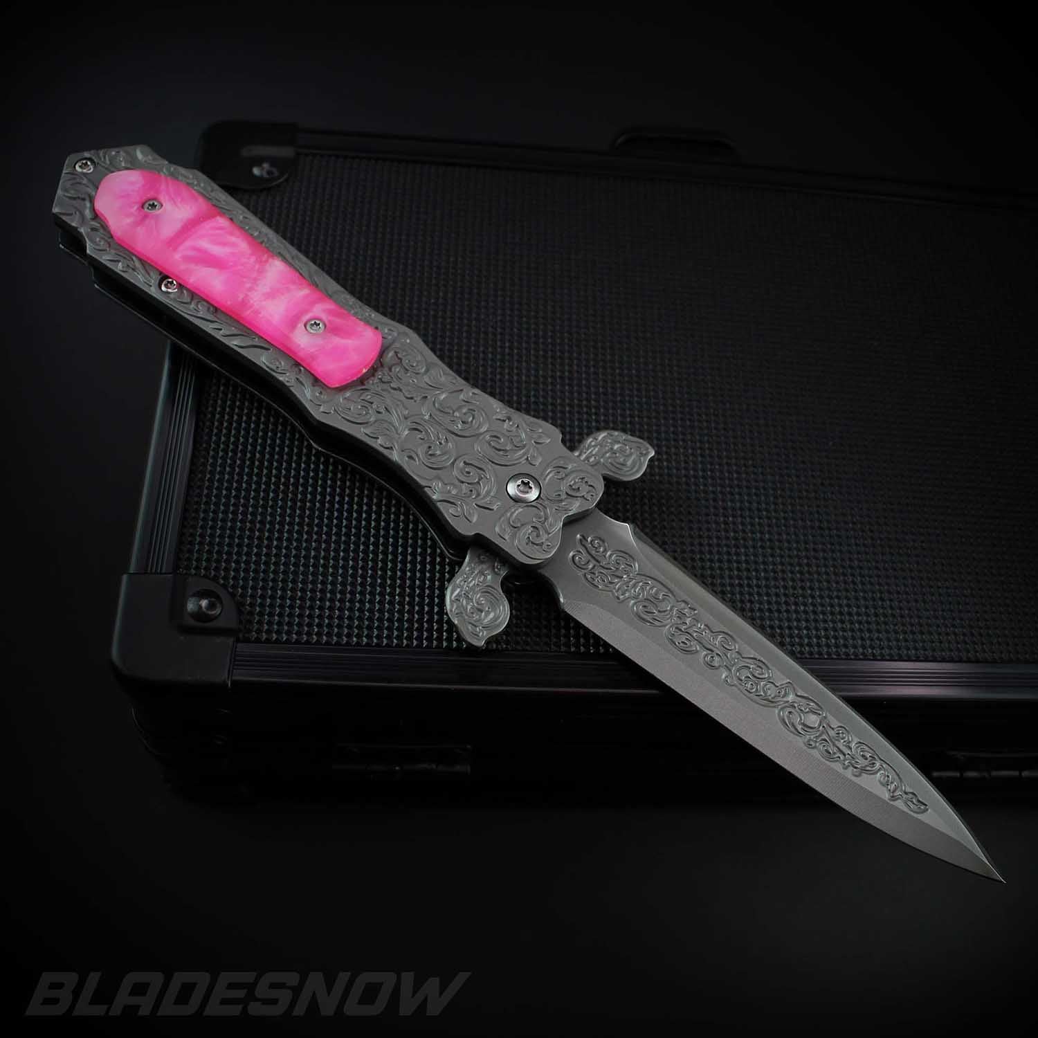 pink double dragon spring knife