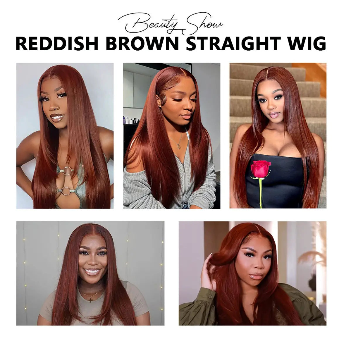 reddish brown lace front straight wig