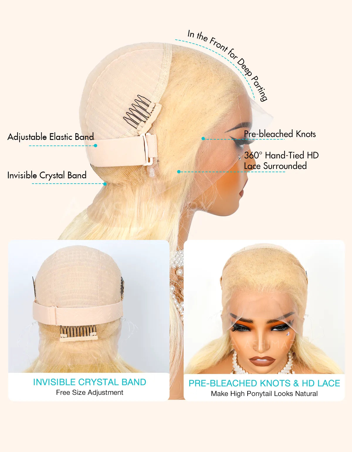 Ashimary 360 skin lace frontal blonde wig with invisi-strap