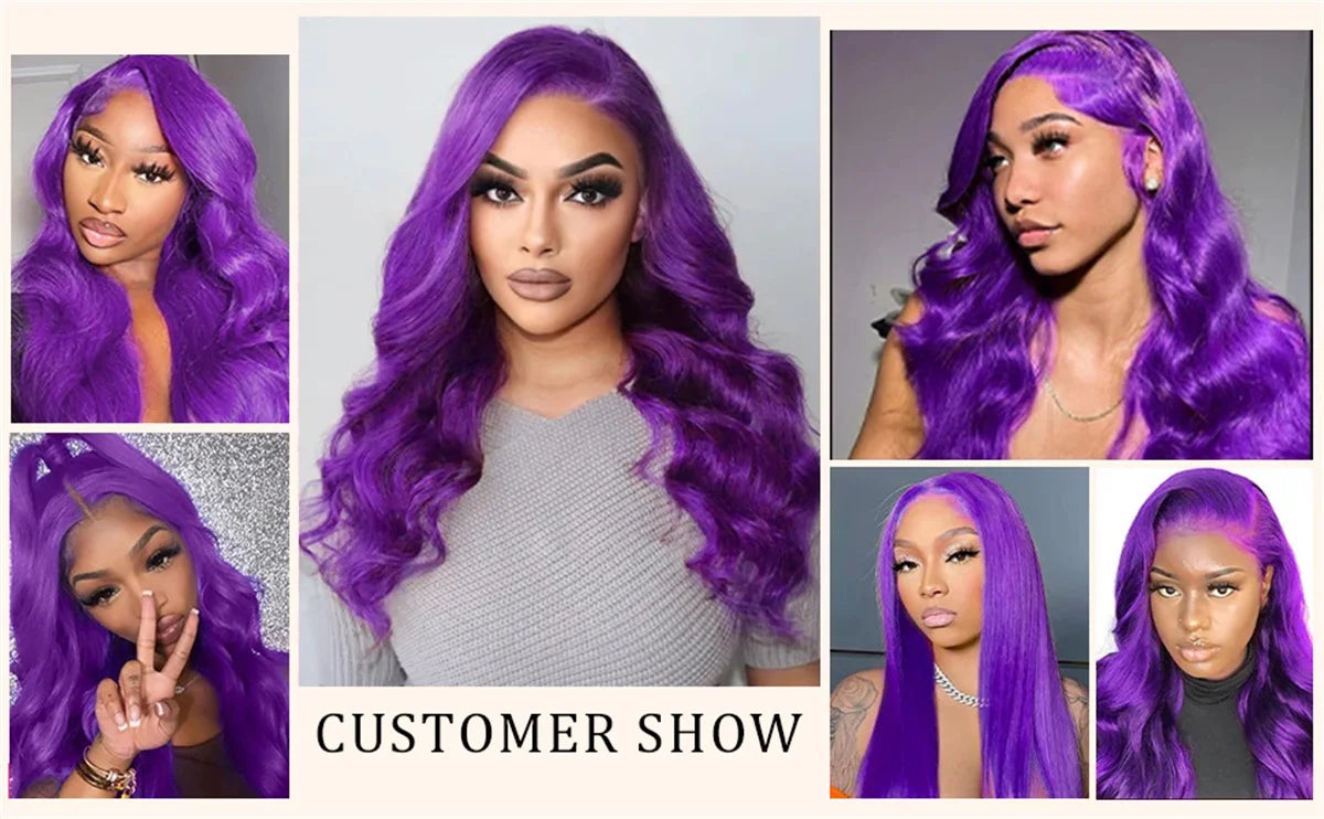 Ashimary vibrant dark purple body wave wig