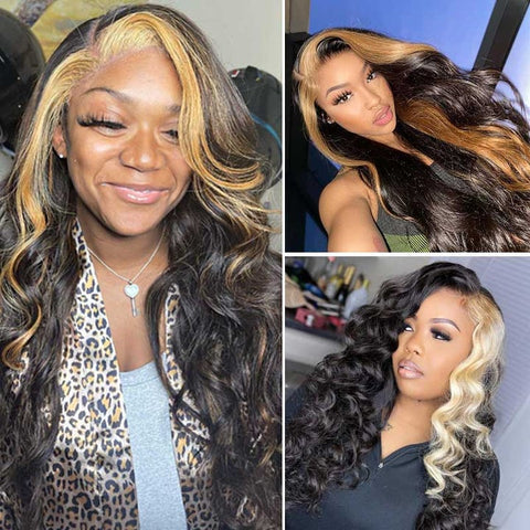 Blonde Skunk Stripe Hair Body Wave 13*4 Lace Frontal Wigs