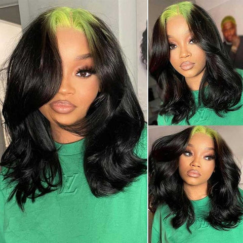 Hot Roots Billie Eilish Hairstyles Neon Green Roots On Black Hair Lace Wigs