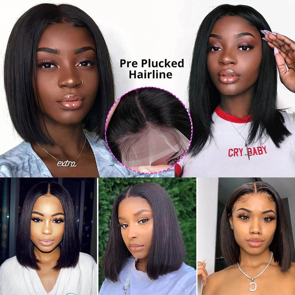 Short Bob Wigs Lace Front Wig Brazilian Straight Human Hair Wigs ...