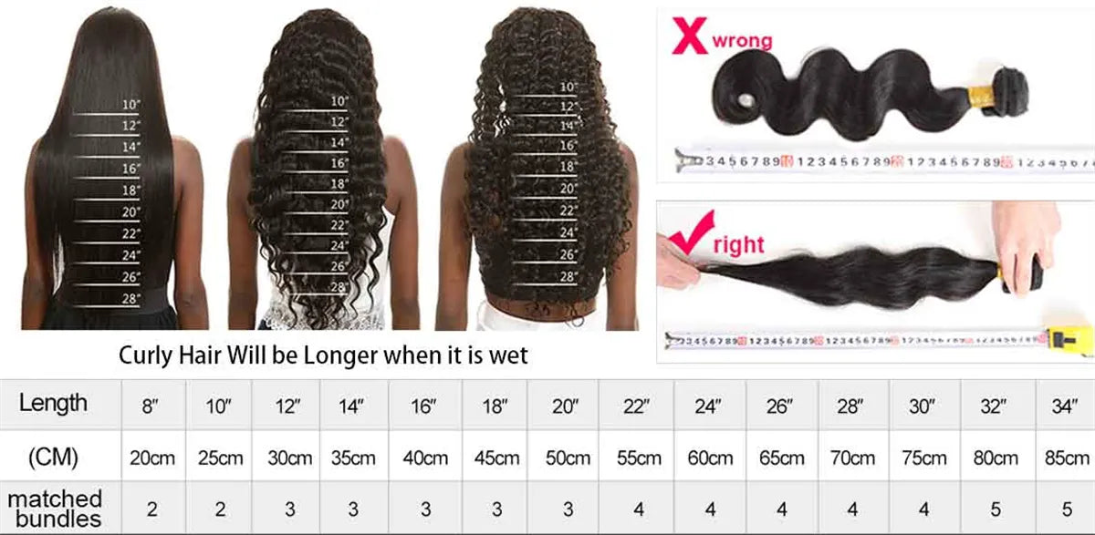 Ashimary human hair bundles length chart