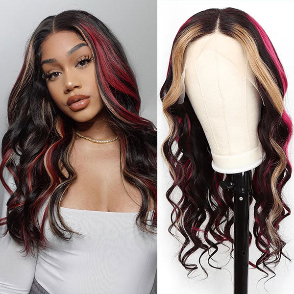 Ashimary burgundy hair with blonde highlights 13x4 HD Transparent lace –  ashimaryhair