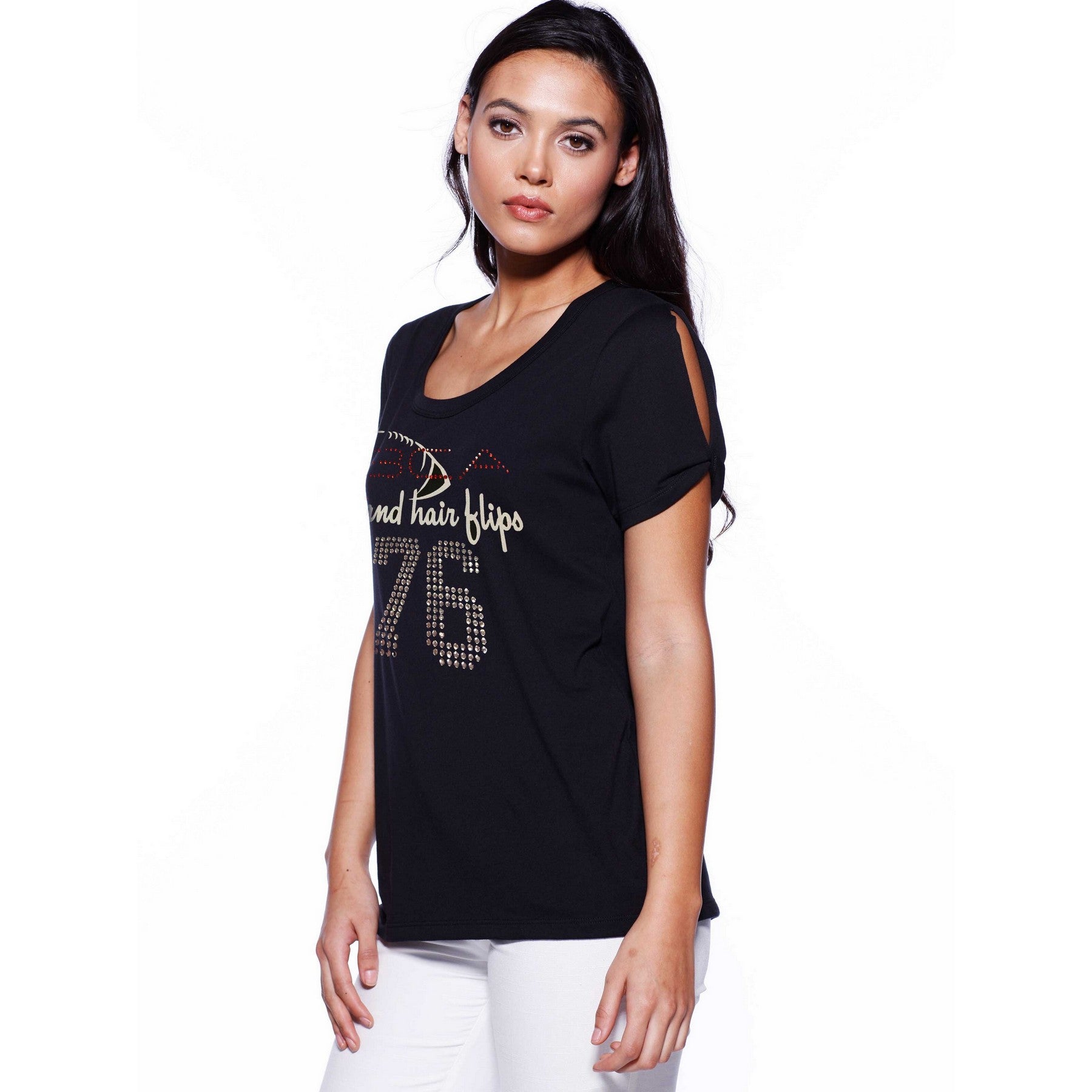 Ladies Custom Rhinestone Twist Sleeve T-shirt – Foxyware