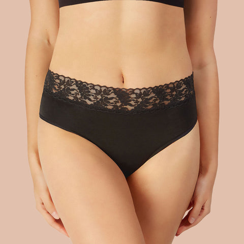 Bikini style period underwear with pretty lace detail