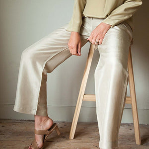 The Beige Silk Wide-leg Trousers Size 36