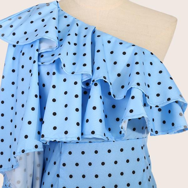 Polka Dot Printed Cotton V-neck Long Sleeve Plus Size Dress - ZUCHIC