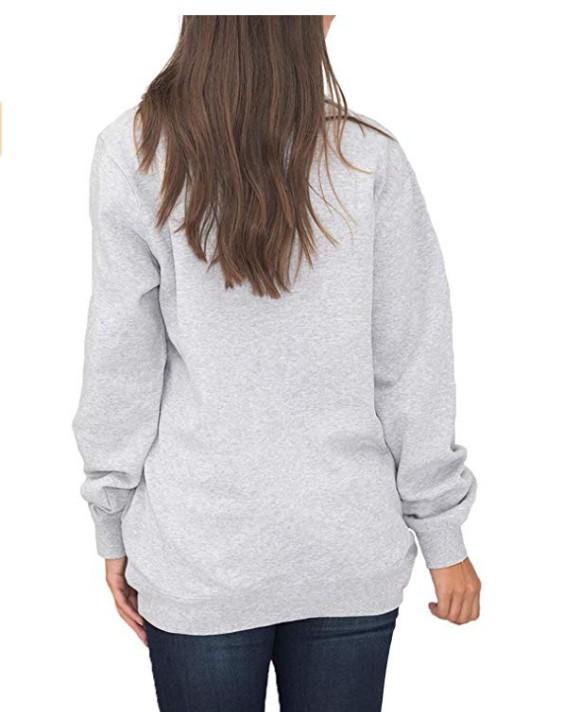 Women Long Sleeve V Neck Loose Zipper Front Blouse Shirts Hoodies