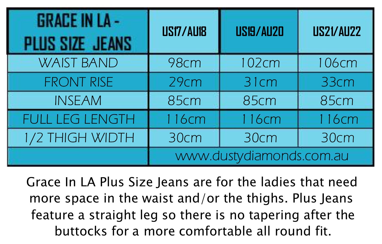 Grace Jeans Size Chart