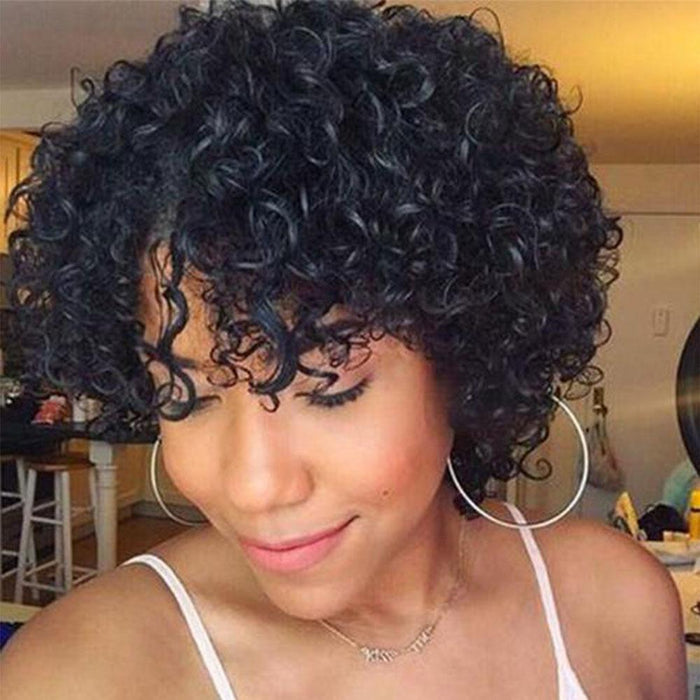 Luna 015 Gorgeous African American Short Curly Afro Wig With Bangs For Black Women