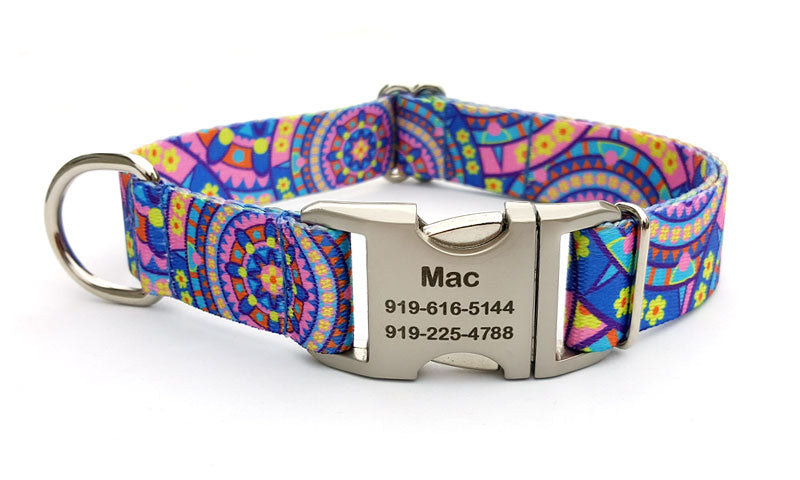 Blue Boho Mandala Dog Collar | Flying 