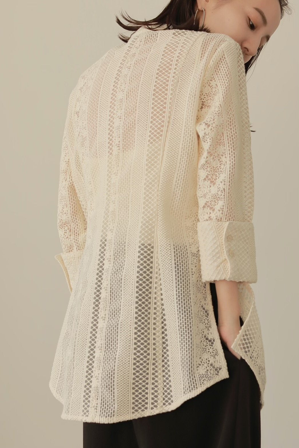 louren handsome lace shape shirts ivory - シャツ/ブラウス(長袖/七分)