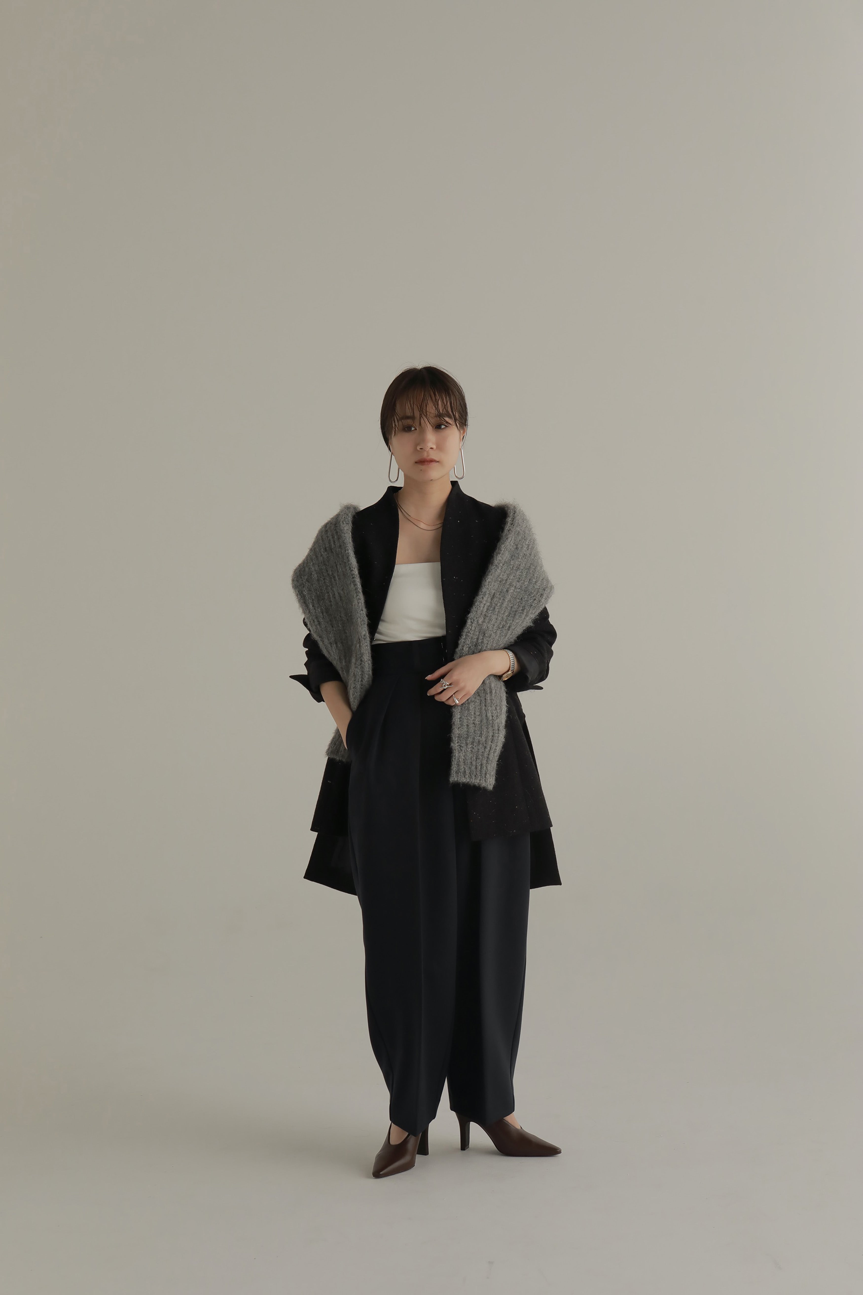 waist shape color nep tweed jacket – louren store