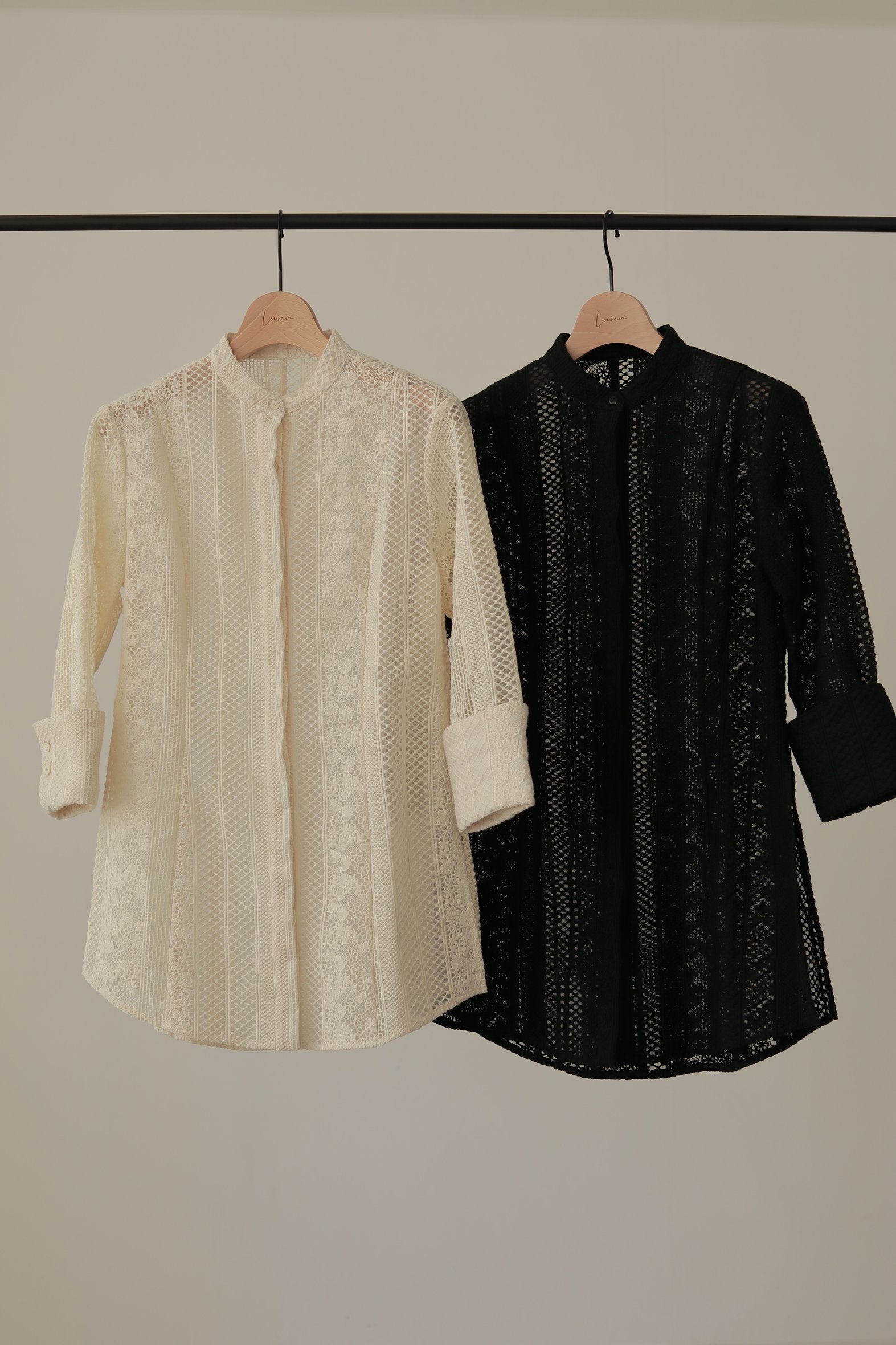 【美品】louren handsome lace shape shirt 黒