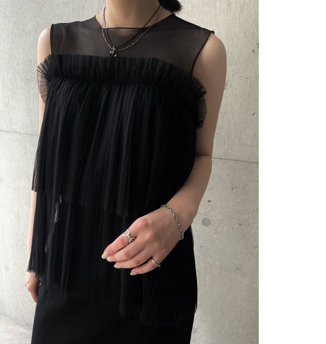 louren tulle pleats tiered tops | academiadevendasmb.com.br