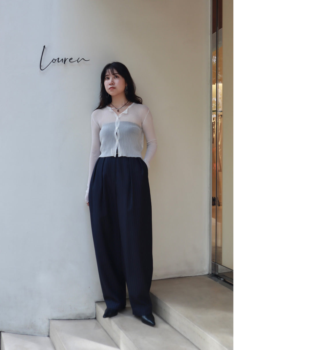 louren / sheer short knit cardigan