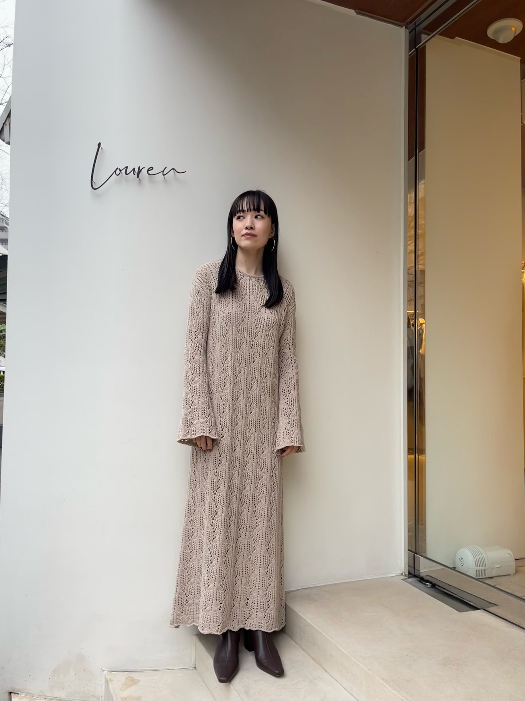 louren lace knit flare dress ブラック