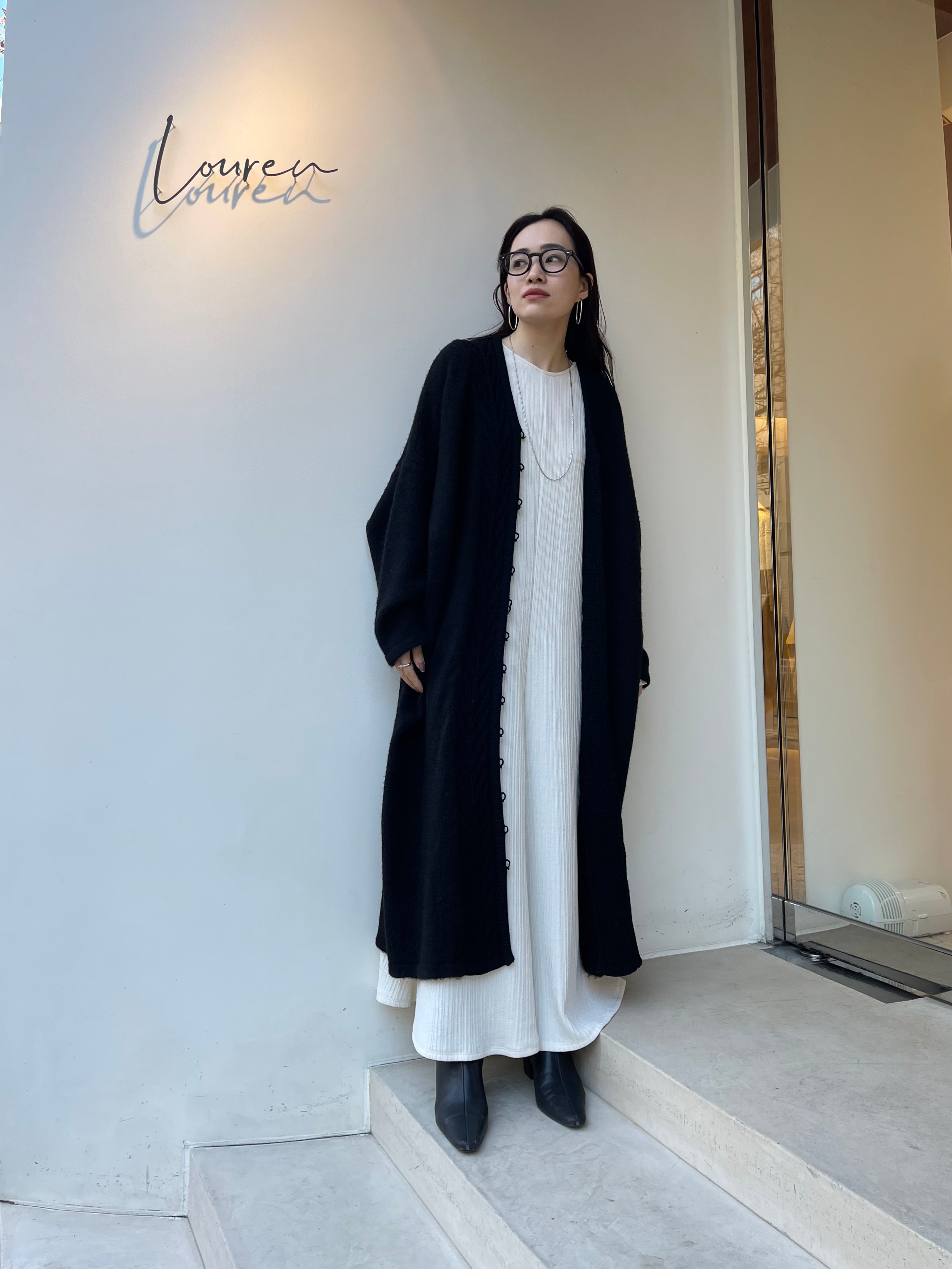 herringbone long knit cardigan] STAFF SNAP – louren store