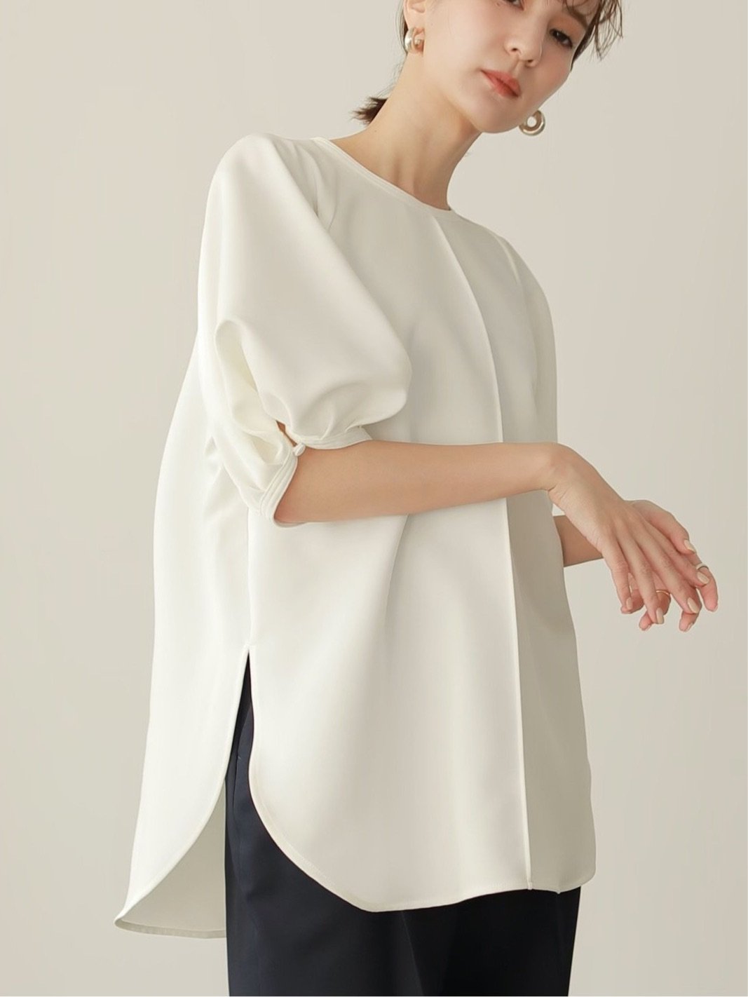 2021 SUMMER COLLECTION vol.1】DRAPE CAPE BLOUSE / PUFF SLEEVE OVER ...