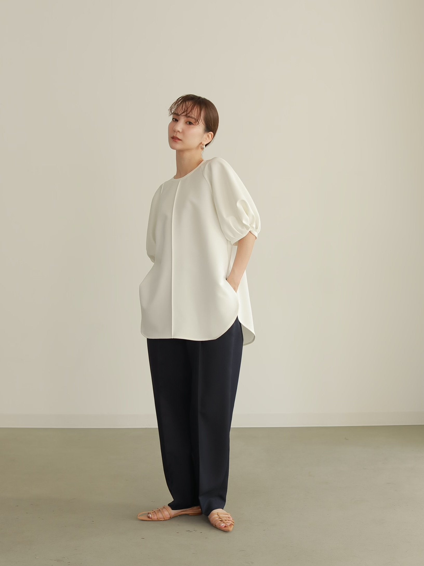 2021 SUMMER COLLECTION vol.1】DRAPE CAPE BLOUSE / PUFF SLEEVE OVER ...