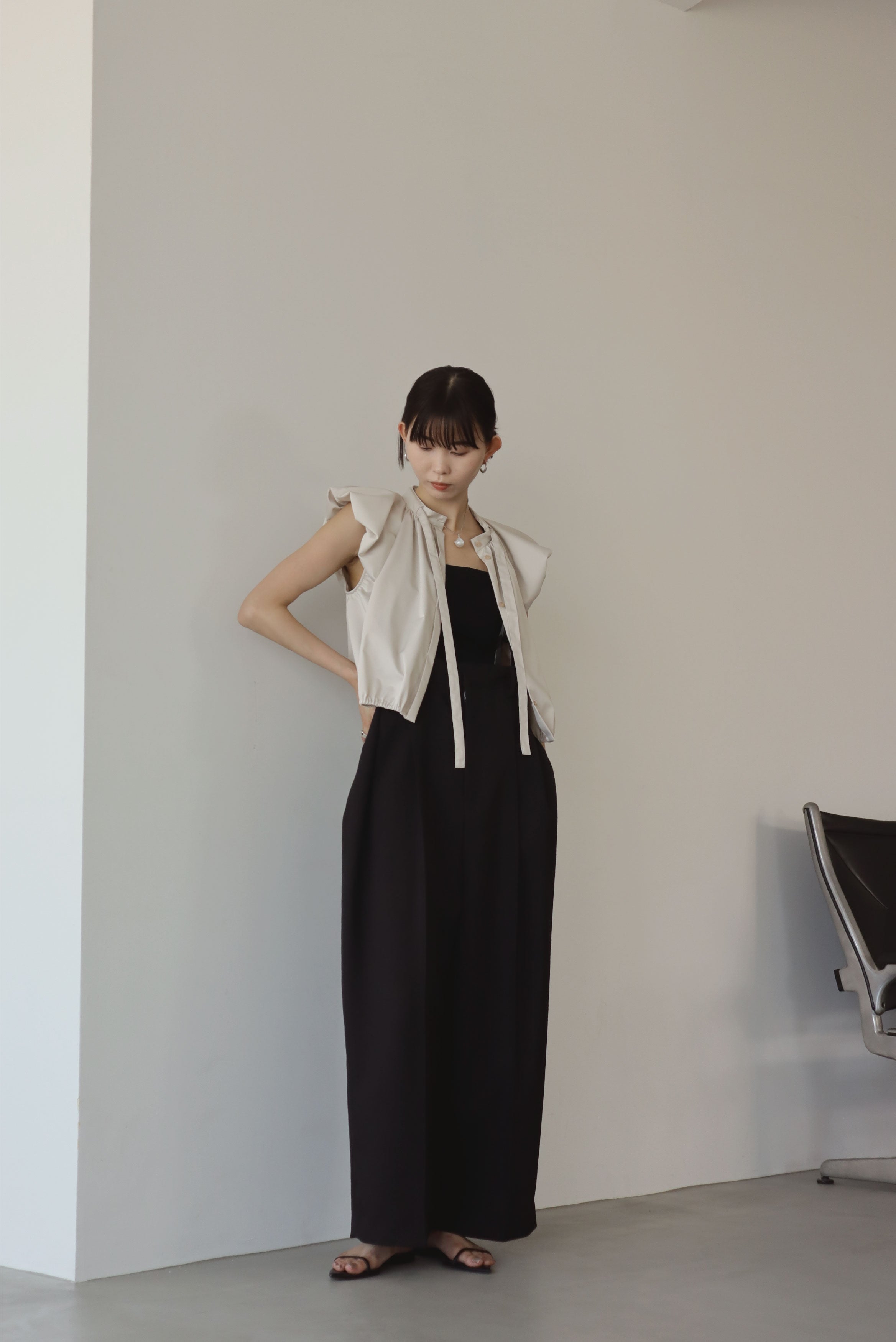 louren suspenders wide pants-