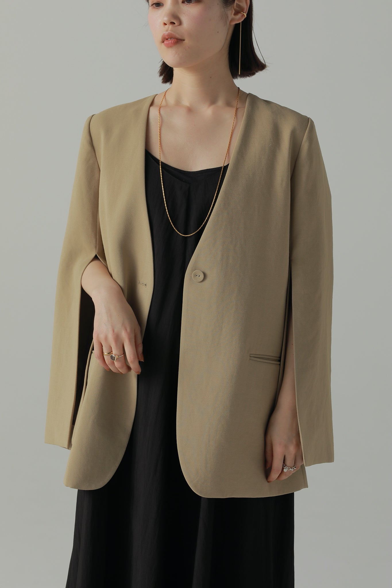 贈り物 louren slit sleeve no collar jacket | southbayplanning.com