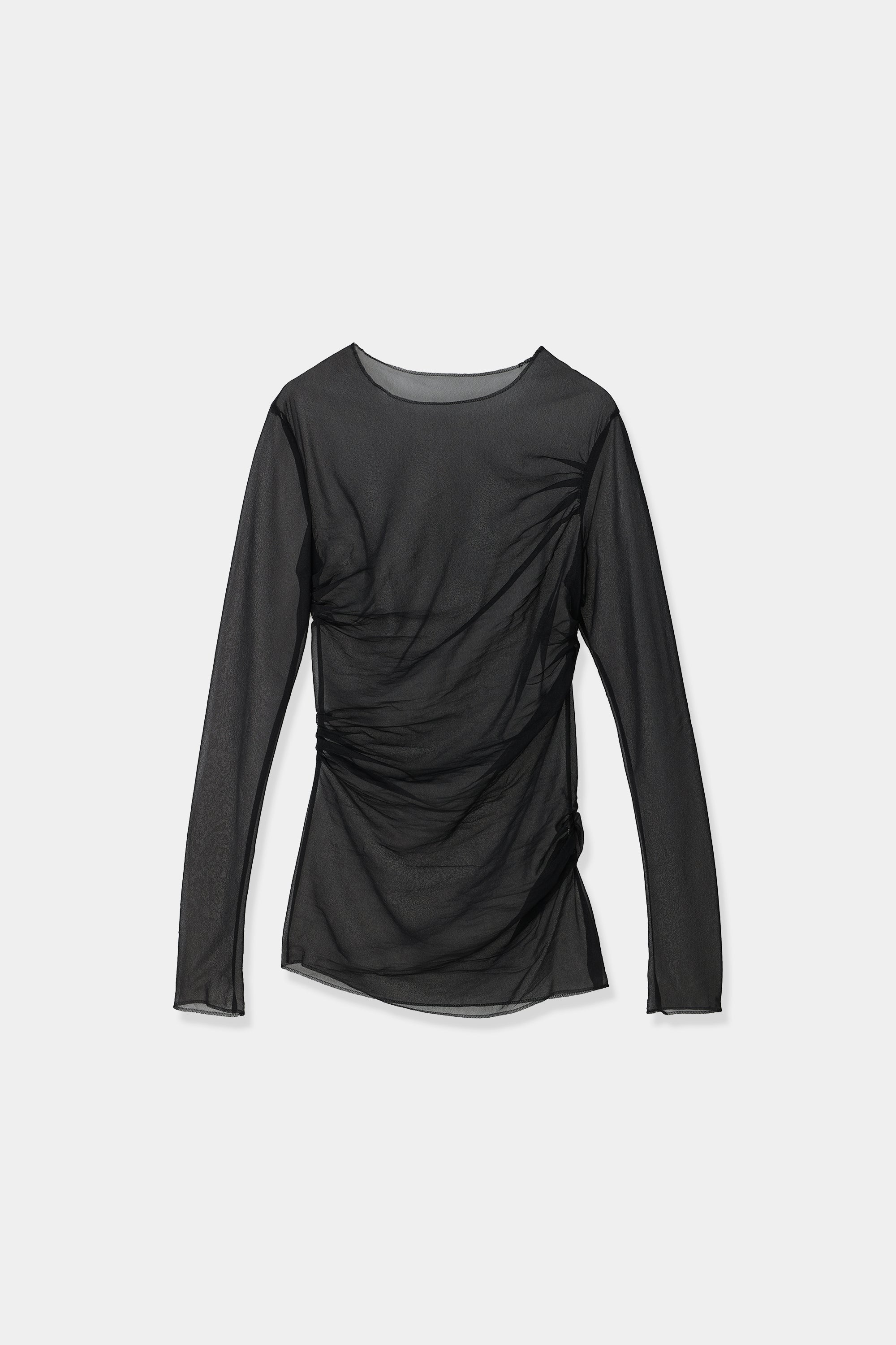 louren sheer gather tops black - Tシャツ/カットソー(七分/長袖)