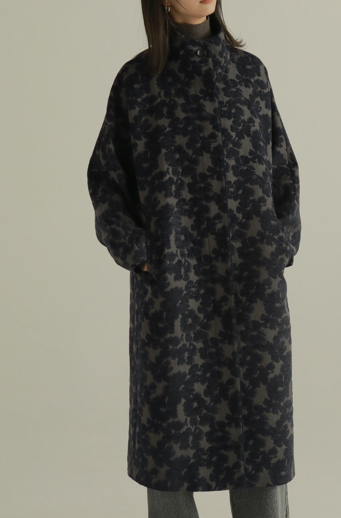 louren】flower mole jacquard coat - ロングコート