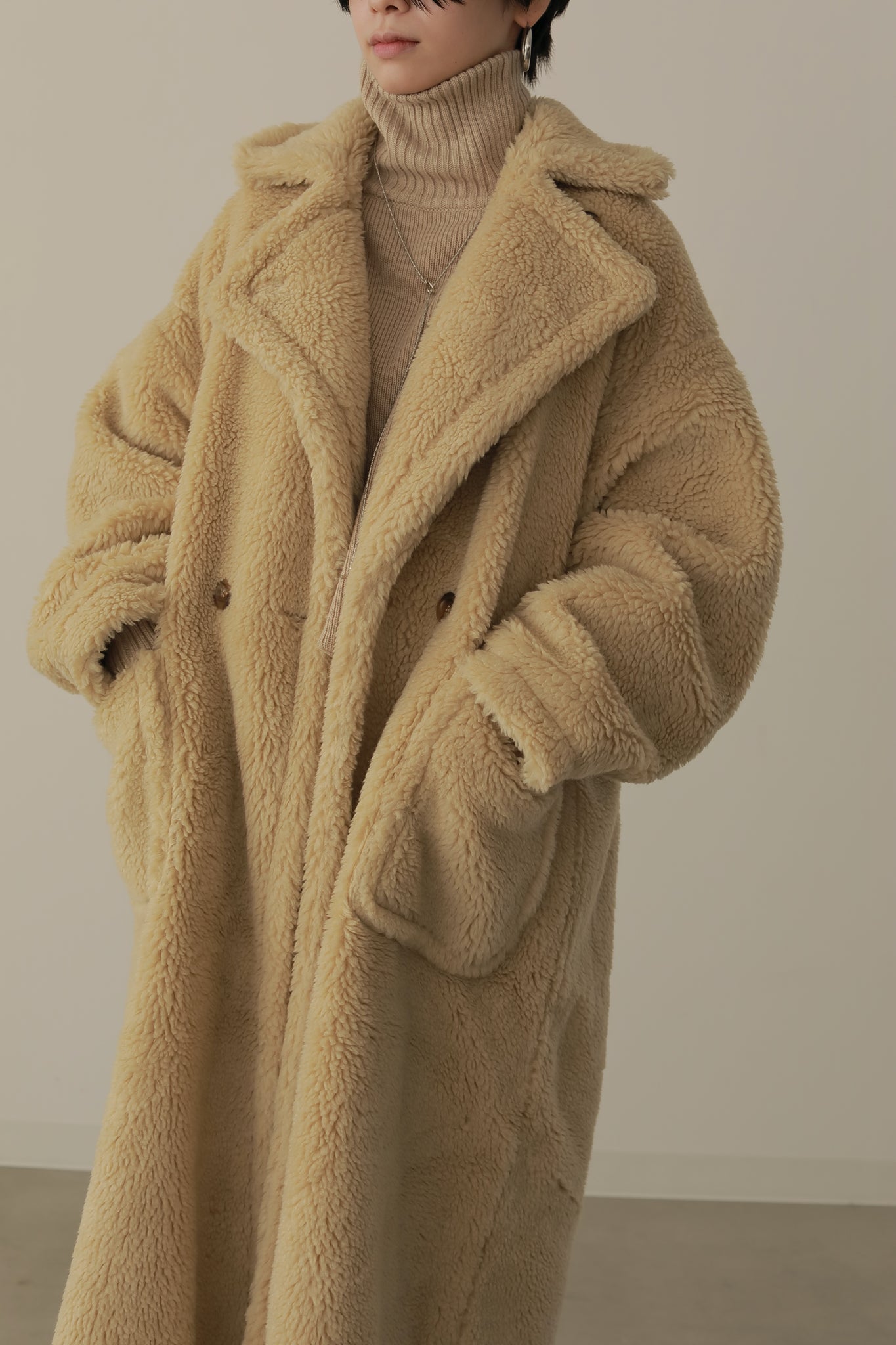 louren ローレンvolume boa coat ボアコート ベージュ-