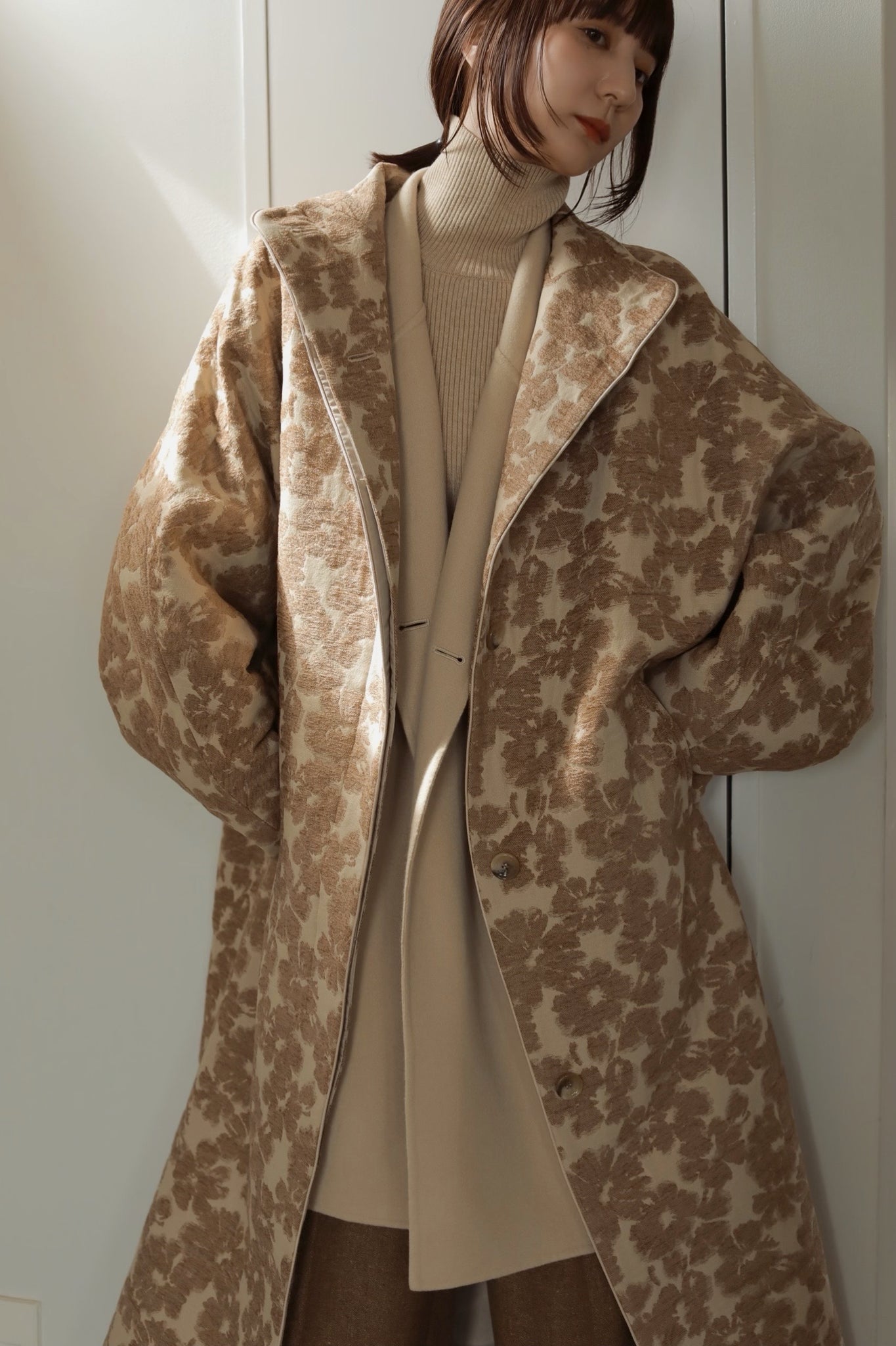 完売商品【louren】flower mole jacquard coat - ロングコート