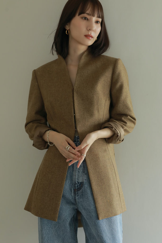 waist shape color nep tweed jacket