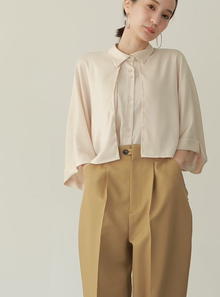 louren satin gather sleeve blouse - シャツ/ブラウス(半袖/袖なし)